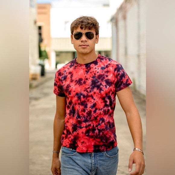 Mens Brisco Brands Red/Black Crystal Tie Dyed Tee - Picture 3 of 4